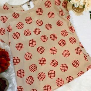 Tan and Red Short Sleeved Top Blouse